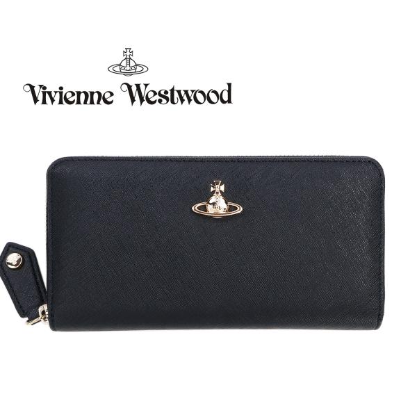 ヴィヴィアンウエストウッド Vivienne Westwood 長財布 ブラック ラウンドファスナー ロングウォレット サフィアーノ オーブ 本革 じゃばら 大容量 51050023