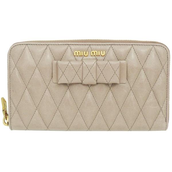 【新品未使用】Miu Miu ベージュ 長財布 miu miu（ミュウミュウ） miu miu財布 ラウンドファスナー長財布