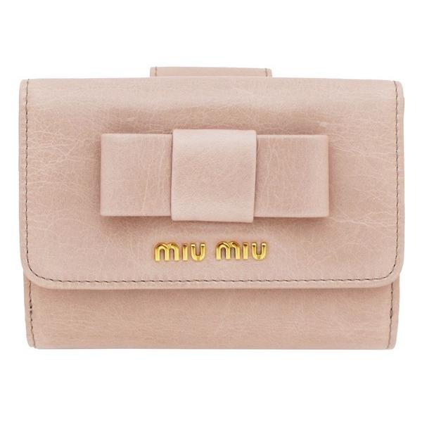 MIU MIU ベージュ リボン 二つ折り財布 miu MIUMIU ミュウミュウ 二つ折り財布 MATELASSE マテラッセ