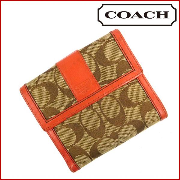 コーチ 財布 レディース メンズ可 Coach 二つ折り財布 Wホック財布 シグネチャー 中古 X15372 Greenterradevelopment
