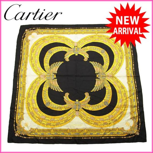 Cartier カルティエ 期間限定今なら送料無料 スカーフ 大判サイズ 中古 激安価格と即納で通信販売 2Cロゴ×パンサー柄 X7040