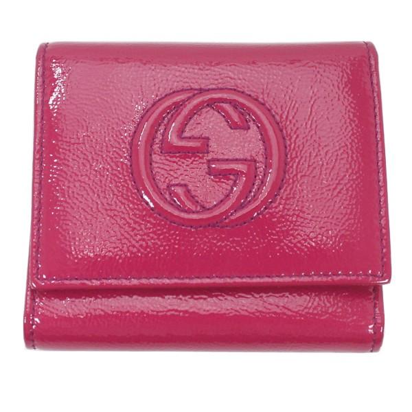 美品 GUCCI グッチ 三つ折財布 ソーホー パテントレザー 濃ピンク  