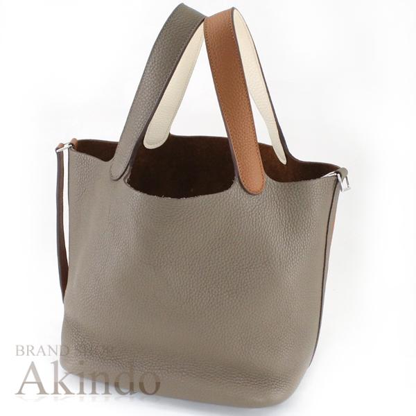 HERMES エルメス ピコタンロックカザックMM 22 ハンドバッグ エトゥープ×ゴールド×ナタ 14057 レディース【中古】 z7919 HERMES（エルメス） 【新品】エルメス ハンドバッグ ピコタンロック