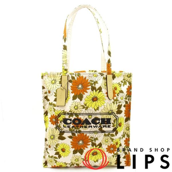 コーチ ポピー オプアート A4収納 トートバッグ オレンジゴールド キャンバス COACH（コーチ） キャンバストートバッグ フローラル プリント CDW60