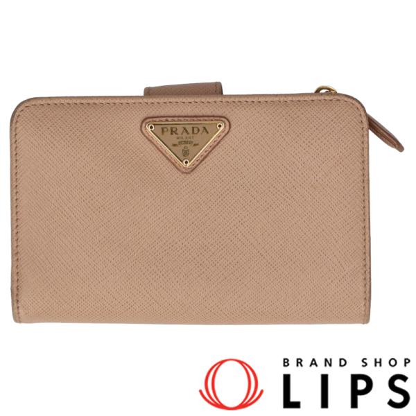 PRADA プラダ 2つ折り財布 1ML225 サフィアノ レディース ベージュ  