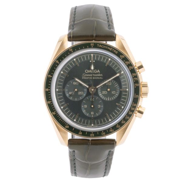 オメガ スピードマスター ムーンウォッチ 腕時計 42MM 310.63.42.50.10.001 メンズ ゴールドxグリーン 革ベルト 手巻き OMEGA 未使用 中古