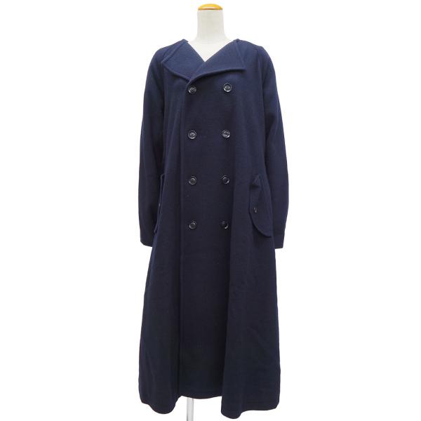 お値下げ　Y's　ワイズ　ウール　トレンチ風　コート　ネイビー ワイズ ヨウジヤマモト ウール ロングコート ネイビー YV-C17-105-2