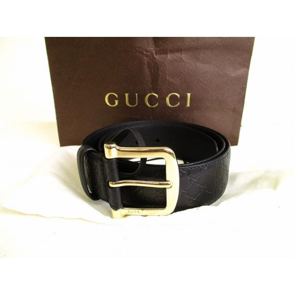 【美品】GUCCI シマ　GG　ベルト　ブラック　レザー GUCCI（グッチ） ベルト メンズ ブランド シマ レザー ブラック 449716