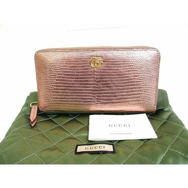 GG グッチ GUCCI マーモント リザード ラウンドファスナー 長財布