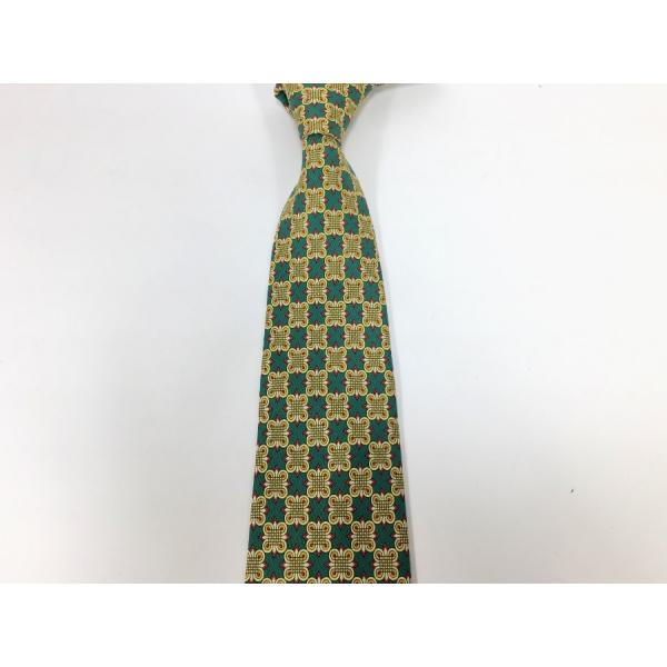 HERMES エルメス ネクタイ シルク グリーン×イエロー 総柄 : ブランド  