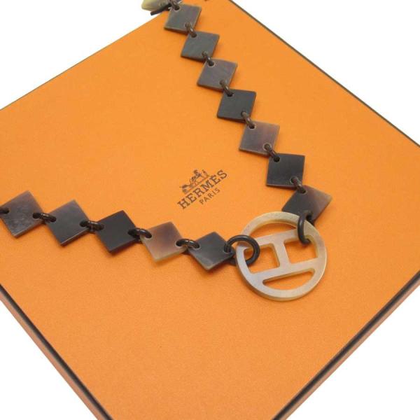 エルメス Hermes ネックレス 売り出し 定番人気 バッファローホーンx金属素材 ブラウンxベージュ