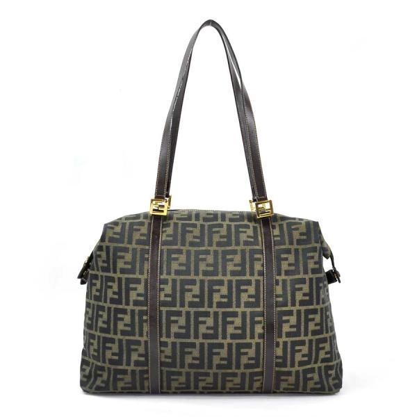 Fendi フェンディ レザー Xキャンバス ショルダーバッグ 定番人気 ブランドバリュー トートバッグ レザー ズッカ柄 ズッカ柄 トートバッグ ブラウン系