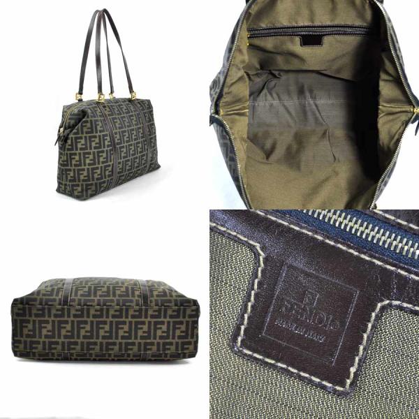 Fendi フェンディ レザー Xキャンバス ショルダーバッグ 定番人気 ブランドバリュー トートバッグ レザー ズッカ柄 ズッカ柄 トートバッグ ブラウン系