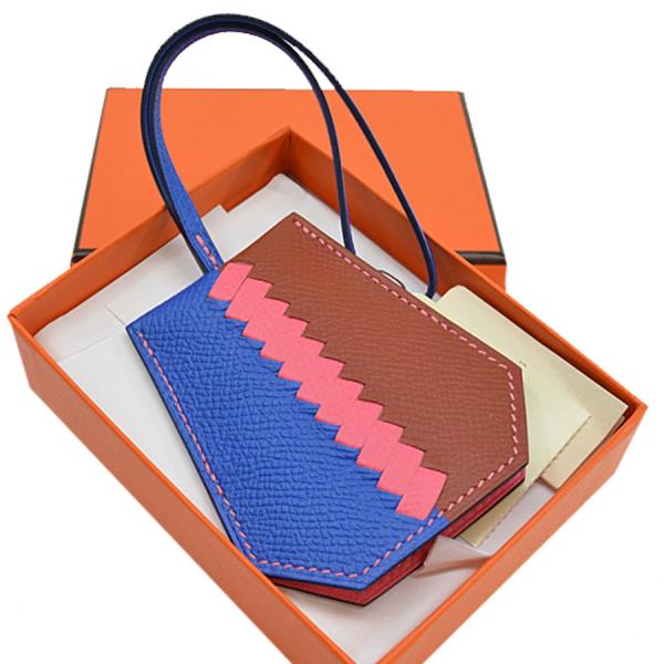 エルメス Hermes クロシェット レザーｘ金属素材 受注生産品 ブルーｘブラウンｘピンクｘシルバー 定番人気