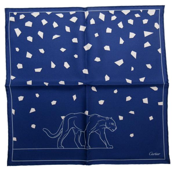 カルティエ Cartier スカーフ パンテール ホワイト×ネイビー シルク CARTIER PARISシルクスカーフ カルティエ ネイビー ホワイト 難あり