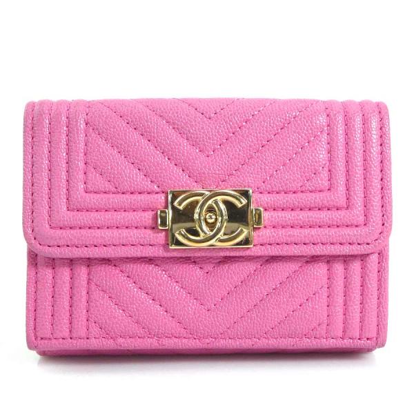 CHANEL シャネル 三つ折り財布 ボーイシャネル キャビアスキン