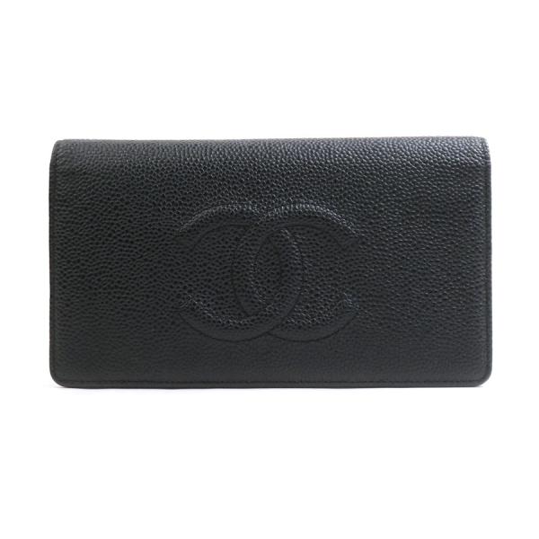 CHANEL（シャネル） 二つ折り長財布 キャビアスキンレザー ブラック