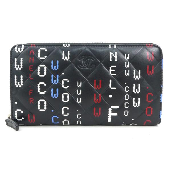 CHANEL（シャネル） ラウンドファスナー長財布 レザー ブラック×レッド