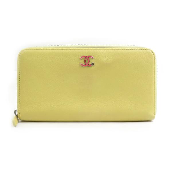 CHANEL　シャネル　イエロー　長財布　ラウンドファスナー　美品　送料無料 CHANEL シャネル ラウンドファスナー長財布 レザー イエロー