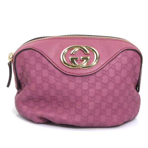 GUCCI ピンク レザー ポーチ タッセル付き GUCCI（グッチ） ポーチ マイクログッチシマ レザー ピンク : ブランド