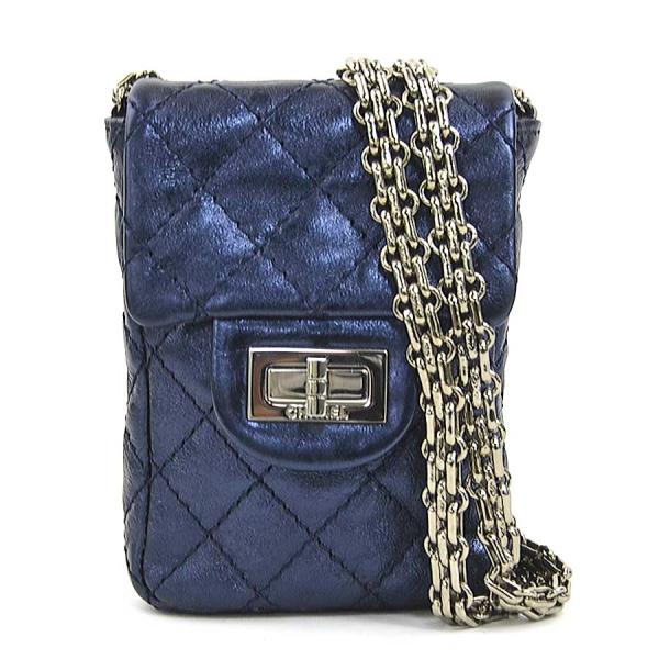 CHANEL シャネル ショルダーバッグ ミニポーチ メタリックネイビー 14066 レディース【中古】 90212a CHANEL（シャネル） ショルダーバッグ ミニポーチ レザー メタリック