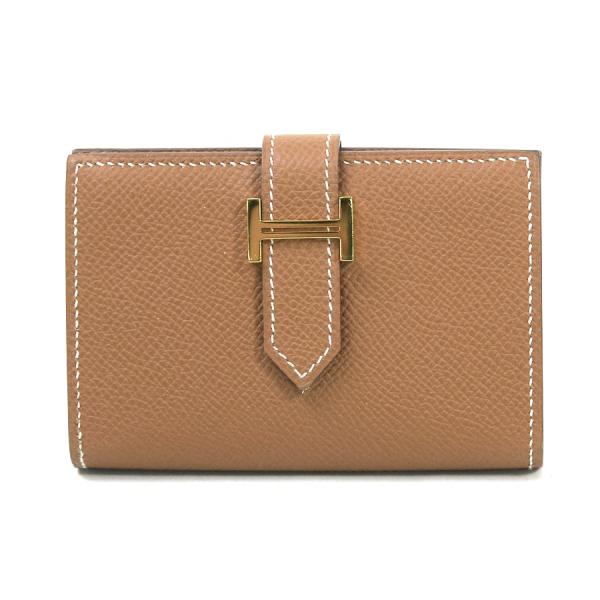 エルメス Hermes カードケース 名刺入れ ベアン プレゼント ブラウンxゴールド 美品 ポルトカルト ヴォーエプソン Gold