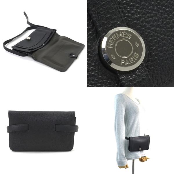 エルメス Hermes タイムセール ウエストポーチ ドゴン トゴx金属素材 おすすめ ブラックxシルバー