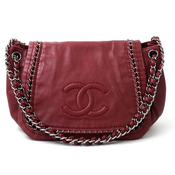 シャネル Chanel チェーンショルダーバッグ ココマーク レザー お洒落 レッド系 定番人気