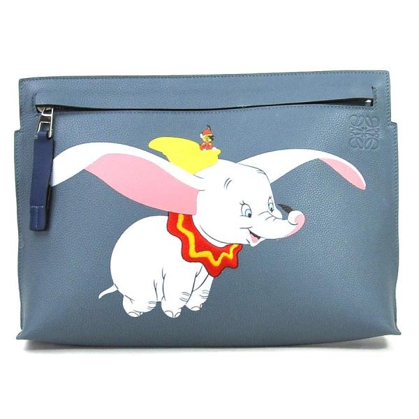 美品 ロエベ Loewe クラッチバッグ セカンドバッグ アナグラム Tポーチダンボ 卓出 レザー ストーンブルー