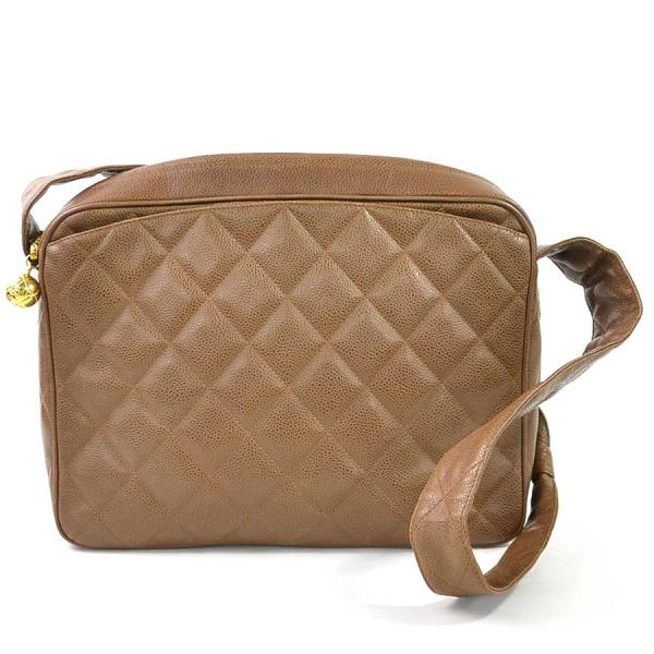 シャネル 美品 Chanel ショルダーバッグ マトラッセ キャビアスキンxゴールド金具 スクエアショルダーバッグ ブラウン 定番人気
