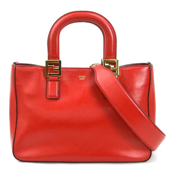 Fendi FFロゴ ハンドバッグ ベージュ/レッド brandvalue-store_99953g