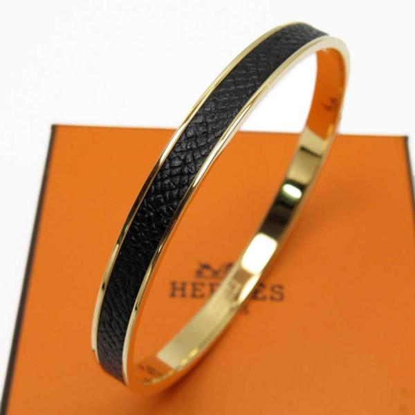 エルメス Hermes 超激安特価 ブレスレット バングル 金属素材ｘレザー おすすめ ブラックxゴールド