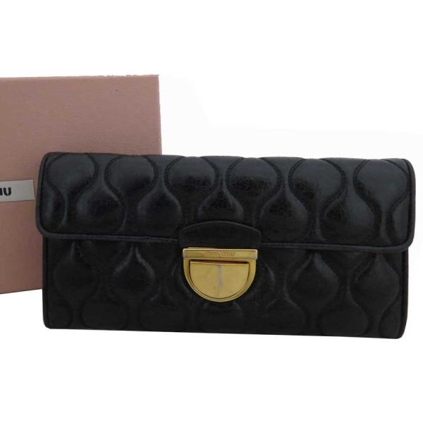miu miu（ミュウミュウ） 長財布 財布 レザーxゴールド金具 ブラック