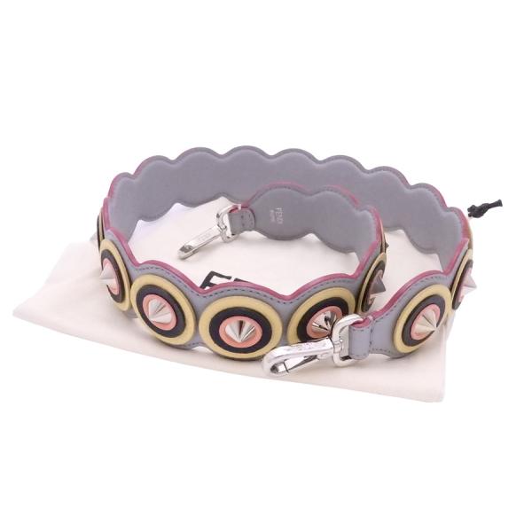 美品☆FENDI フェンディ☆ストラップユー ロゴ グレー×マルチカラー FENDI フェンディ ショルダーストラップ ストラップユー レザー