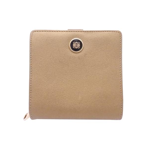 LOEWE ロエベ 二つ折り財布 アナグラム レザーxゴールド金具