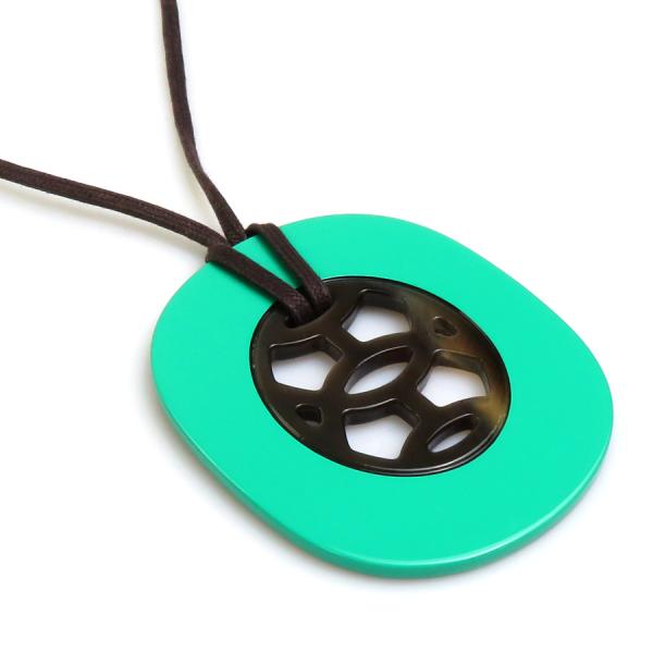 HERMES エルメス ネックレス ラッカーウッド/コットン グリーン