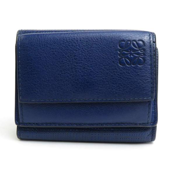 LOEWE（ロエベ） 三つ折り財布 アナグラム レザー ネイビーブルー