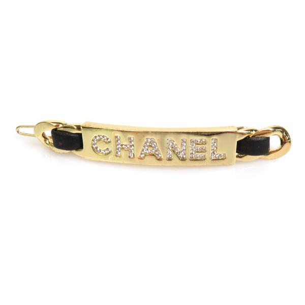 CHANEL シャネル ヘアクリップ ヘアピン メタル/レザー/ライン