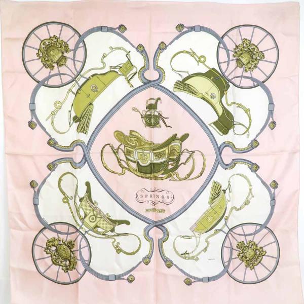 HERMES エルメス スカーフ ピンク ゴールド マルチカラー 大判 カレ90 HERMES エルメス LES FOLIES DU CIEL カレ90 ピンク マルチ