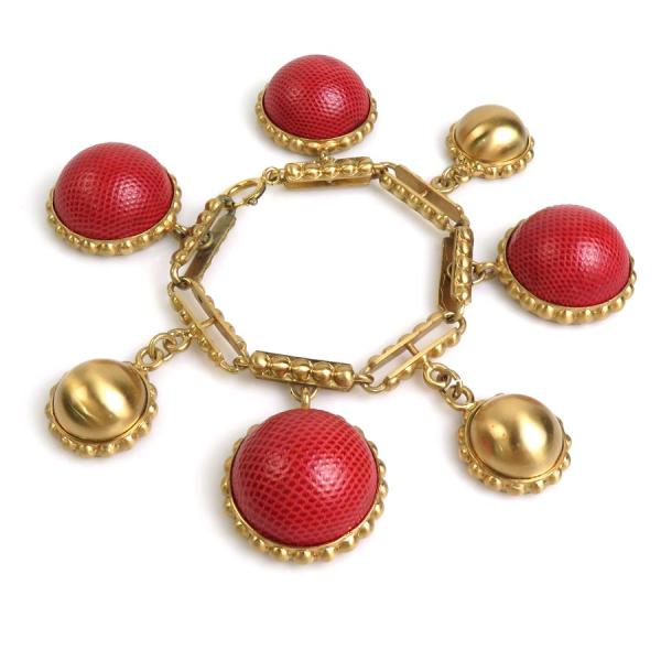 LOEWE（ロエベ） ブレスレット メタル/レザー ゴールド/レッド