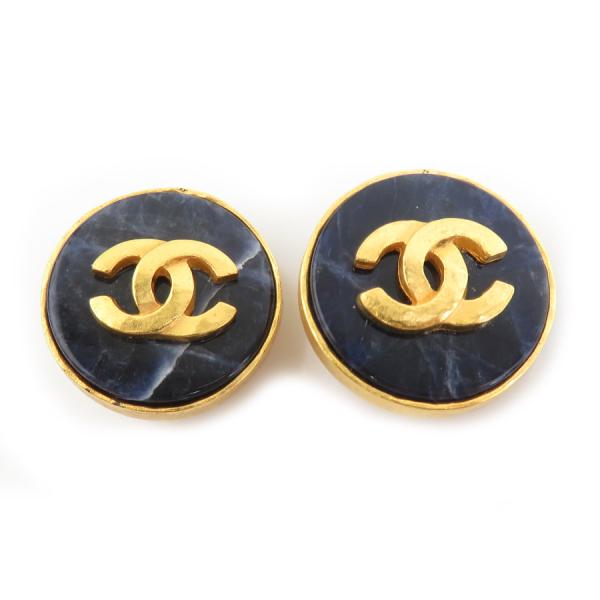 CHANEL シャネル イヤリング ココマーク レザー&パール チェーン 黒  