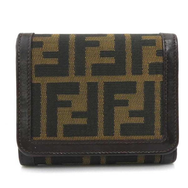 美品‼️ FENDI フェンディ　三つ折り財布　ズッカ柄　キャンバス　レザー FENDI フェンディ 三つ折り財布 ズッカ キャンバス/レザー