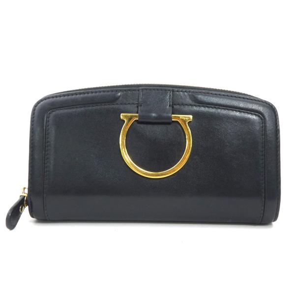 美品‼️サルヴァトーレフェラガモ 長財布 レザー ガンチーニ クリップ ブラック FERRAGAMO フェラガモ Salvatore Ferragamo 財布 長財布