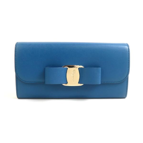 12/2出品取下げ　セール　フェラガモ リボン フラット ブルー サルヴァトーレフェラガモ Salvatore Ferragamo 長財布 ヴァラ