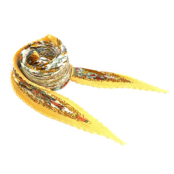 エルメス　HERMES カレ プリーツスカーフ イエロー HERMES エルメス スカーフ プリーツスカーフ シルク イエロー