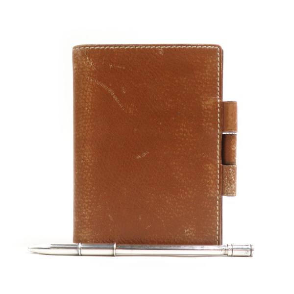 エルメス茶色い革手帳ボールペン付き HERMES エルメス 手帳カバー ボールペン セット レザー/メタル