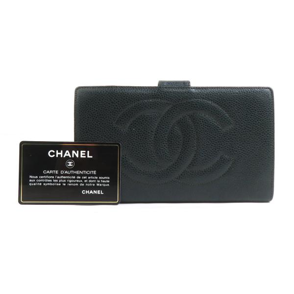 CHANEL シャネル 二つ折り財布 ブラック 14054 レディース【中古】 e61115i CHANEL（シャネル） 二つ折り財布 キャビアスキンレザー ブラック