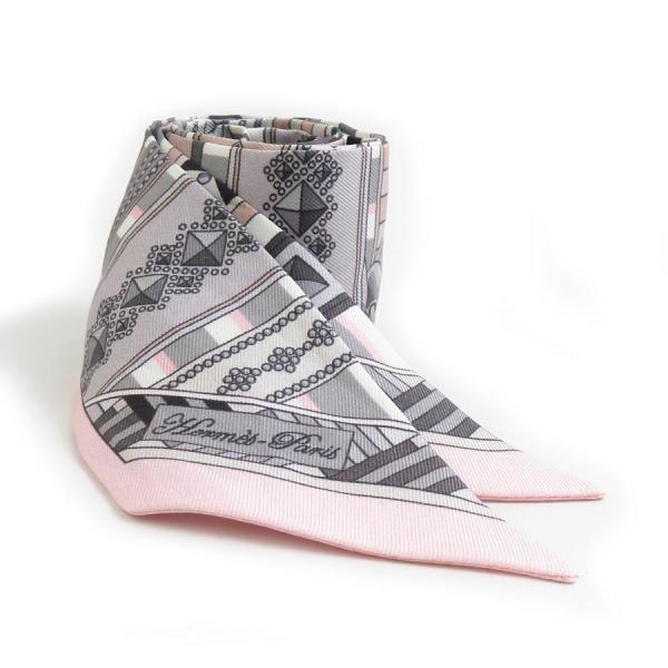 HERMES（エルメス） スカーフ ツイリー シルク ピンク/グレー