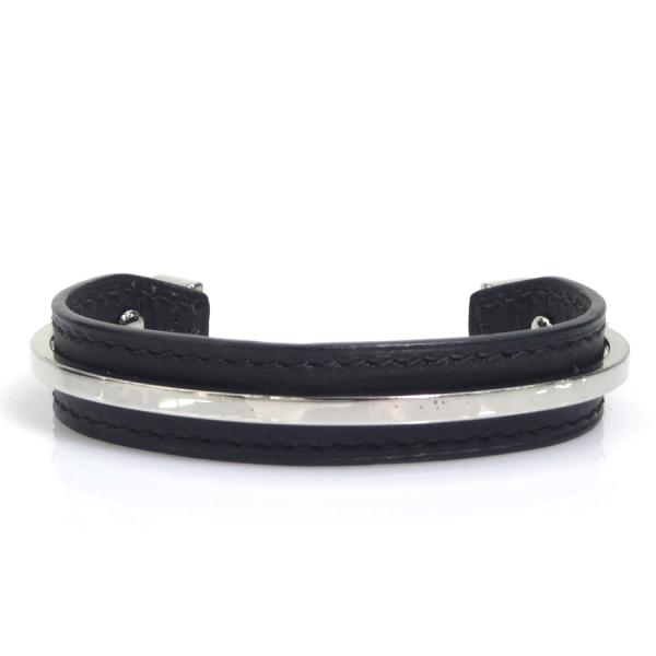 エルメス　バングル　レザー黒　❌シルバーカラー HERMES（エルメス） バングル ブレスレット レザー/メタル ブラック