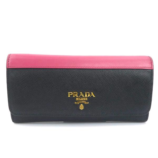 PRADA（プラダ） 長財布 レザー ブラック/ピンク : ブランドバリュー